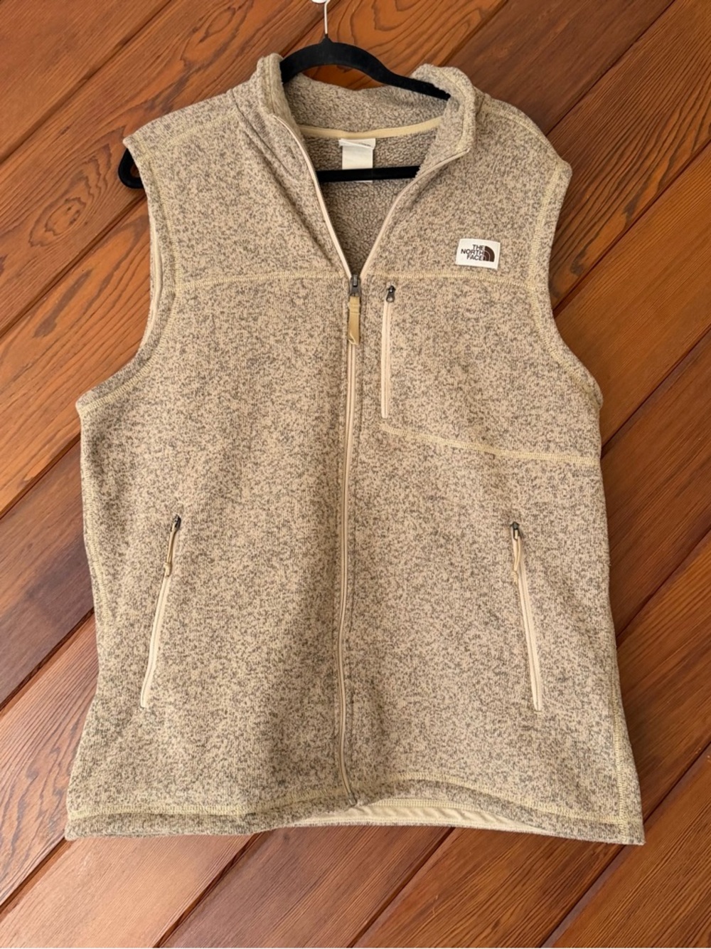 North Face Sweater Fleece Vest Men's Large Oatmeal Tan Full Zip